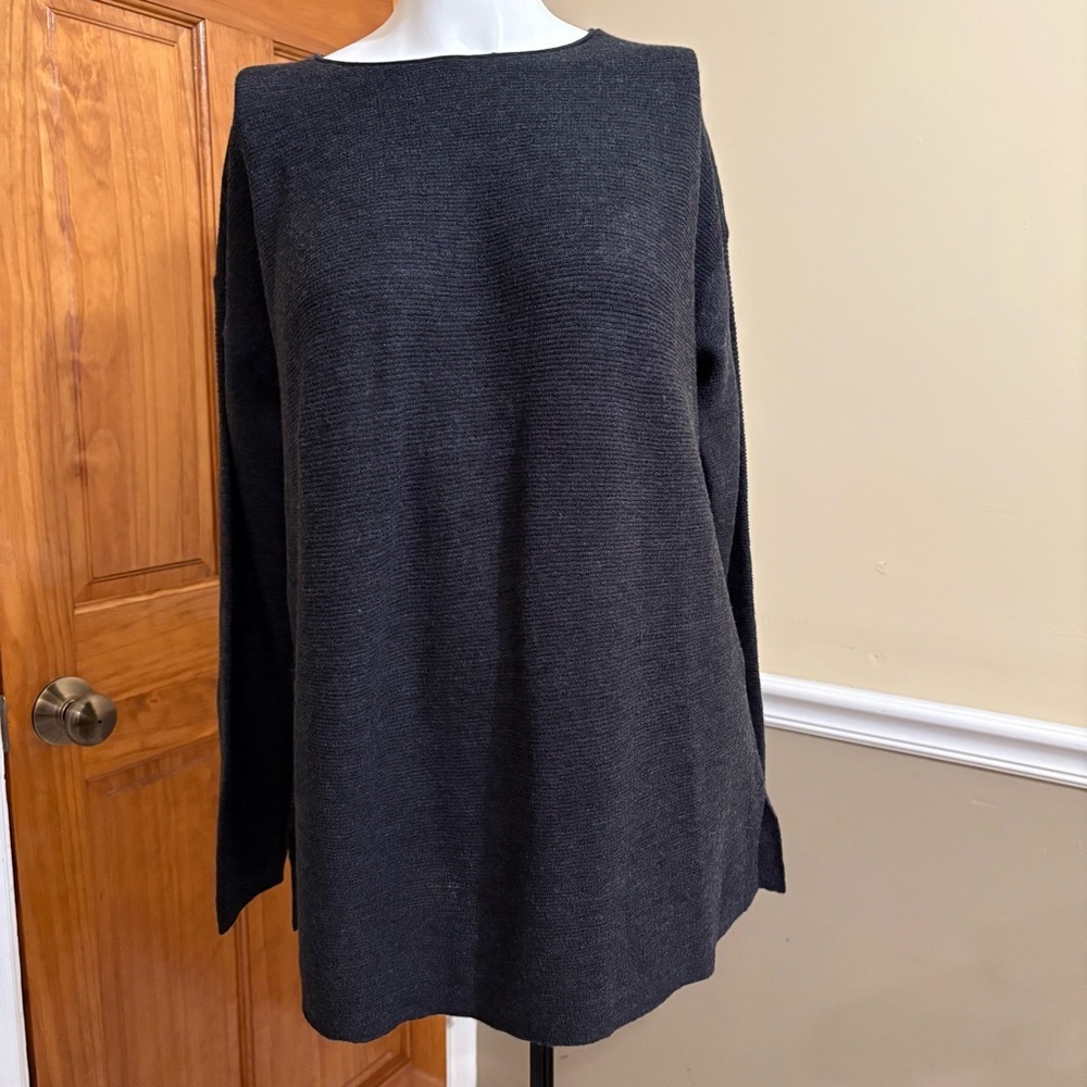 NWOT Eileen Fisher Merino Wool Dark Gray Crew Neck SweaterSz.PM